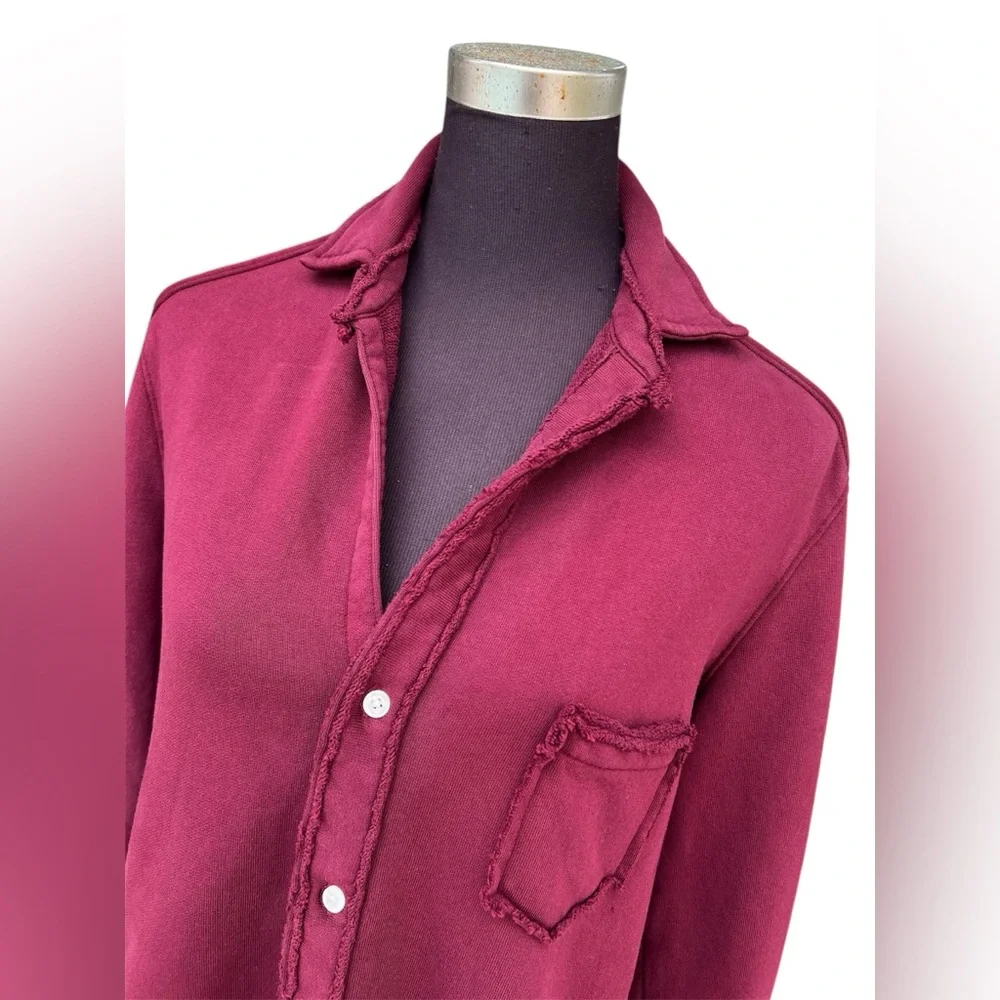 Frank & Eileen Womens Small Triple Fleece Eileen Button Down Sweatshirt Burgundy - Picture 2 of 6